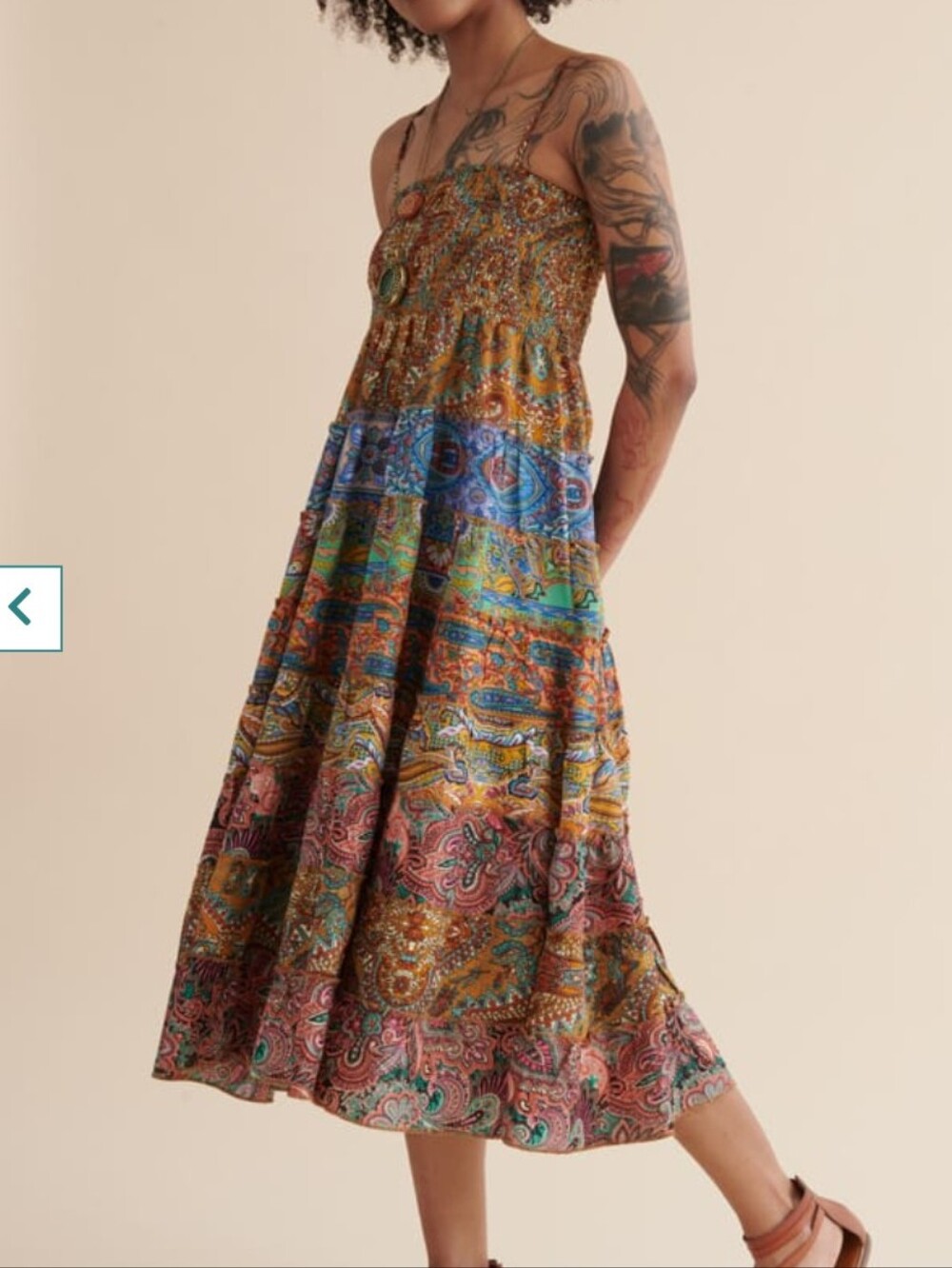 EARTHBOUND Boho Paisley Tiered Midi Dress with Blue & Rust Accents Size XXL